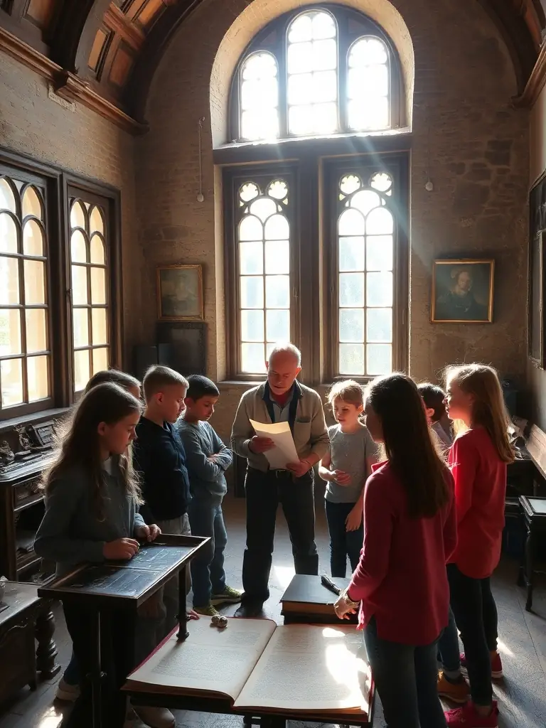 An image of children participating in an educational program at the Château de Dampierre, learning about local history and heritage.