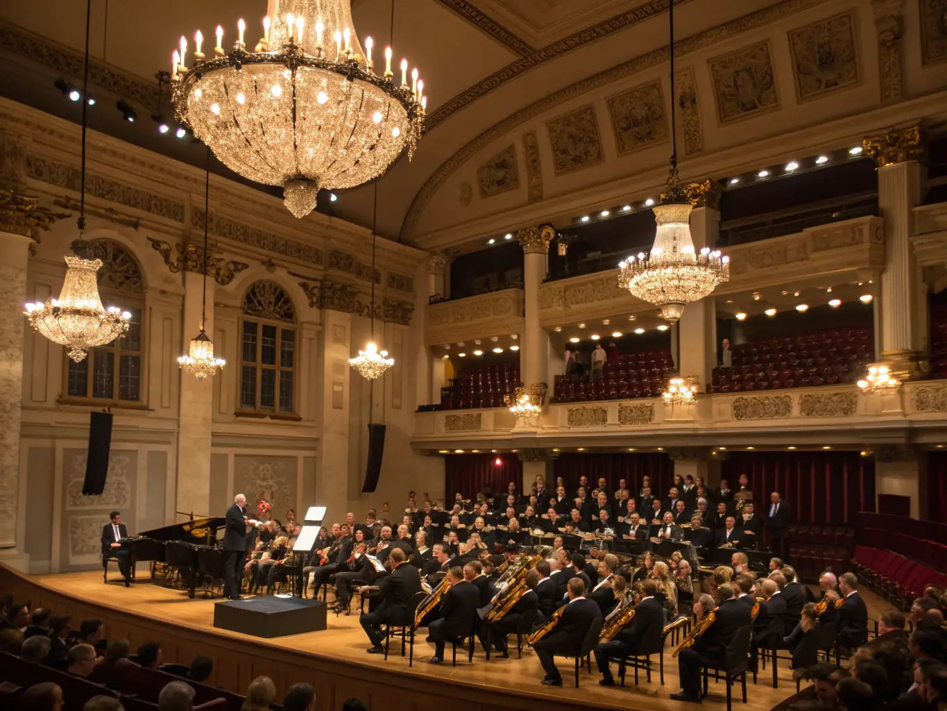 A captivating photo of a classical music concert held in the grand hall of Château de Dampierre, showcasing the architectural beauty and acoustics of the venue.