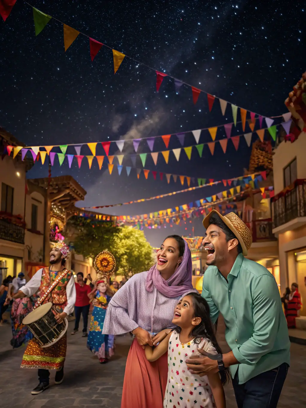 A vibrant image of a cultural event taking place in the Château de Dampierre courtyard, with people enjoying music and performances.