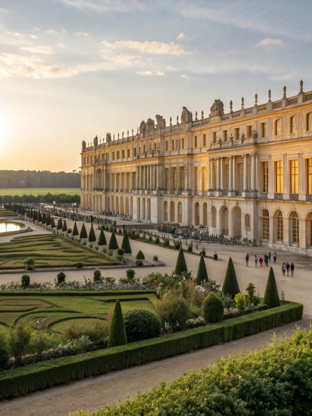 A photograph of the Château de Dampierre surrounded by its well-maintained gardens, reflecting the beauty and historical significance of the site.