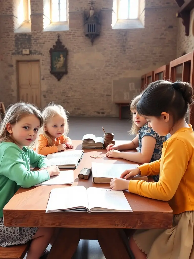 A photo of children participating in an educational workshop at the Château, learning about the history and heritage of the region through interactive activities.